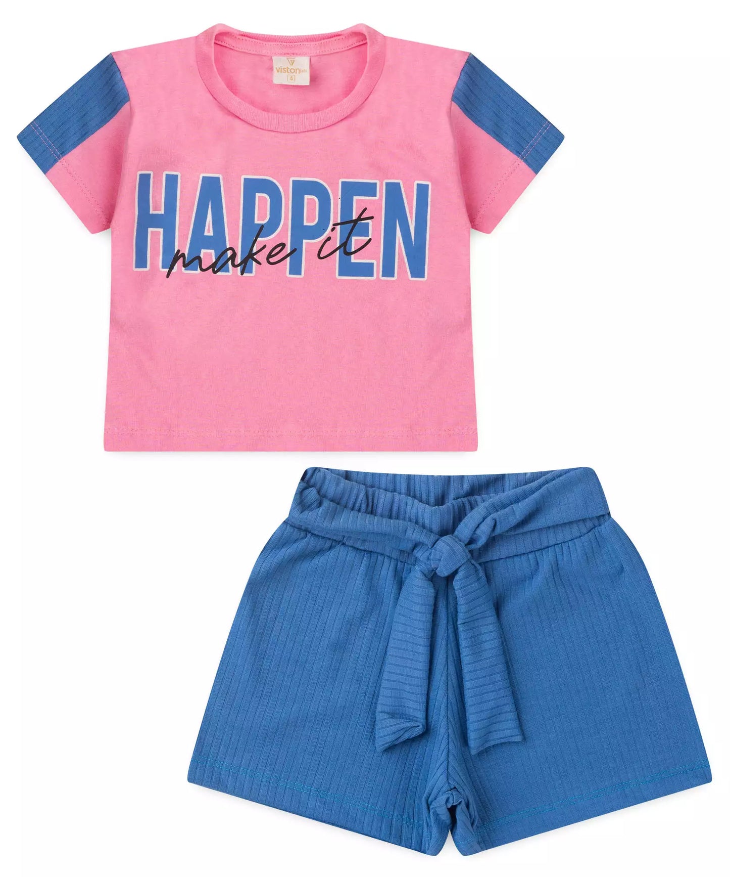 Conjunto de Verão Infantil Feminino Rosa Estampado