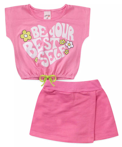 Conjunto de Verão Infantil Feminino Estampado Rosa