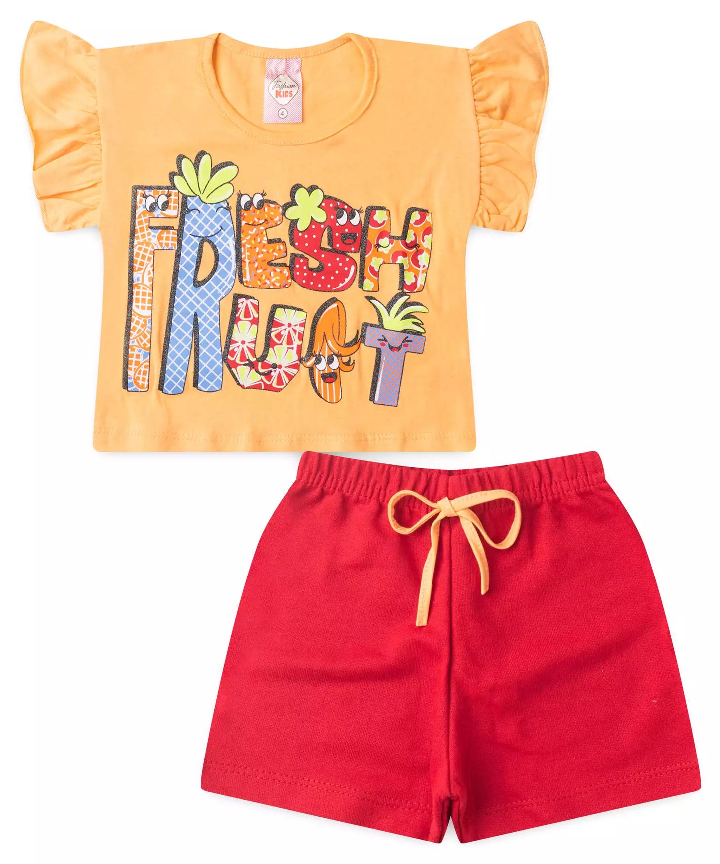 Conjunto de Verão Infantil Feminino Estampado Salmão