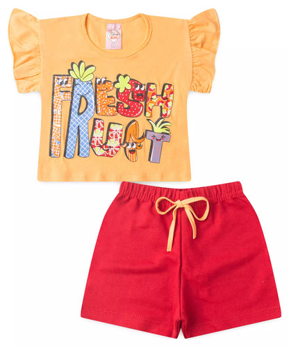 Conjunto de Verão Infantil Feminino Estampado Salmão