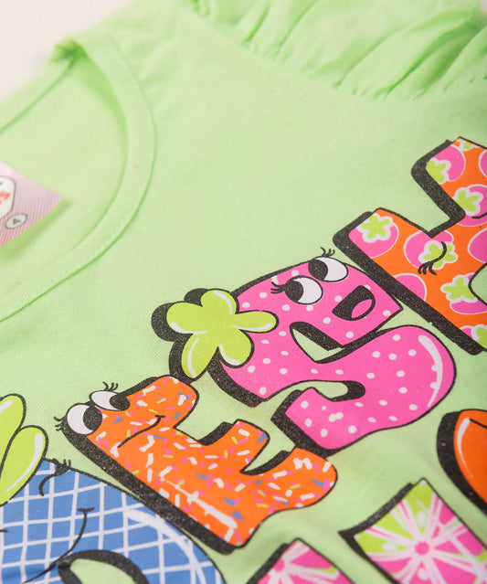 Conjunto de Verão Infantil Feminino Verde Estampado