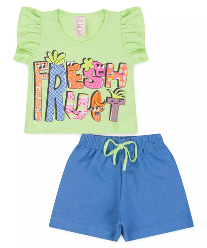 Conjunto de Verão Infantil Feminino Verde Estampado