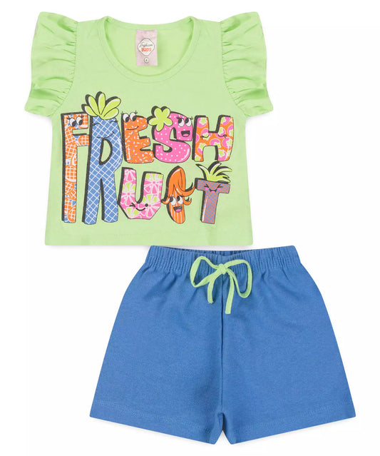 Conjunto de Verão Infantil Feminino Verde Estampado