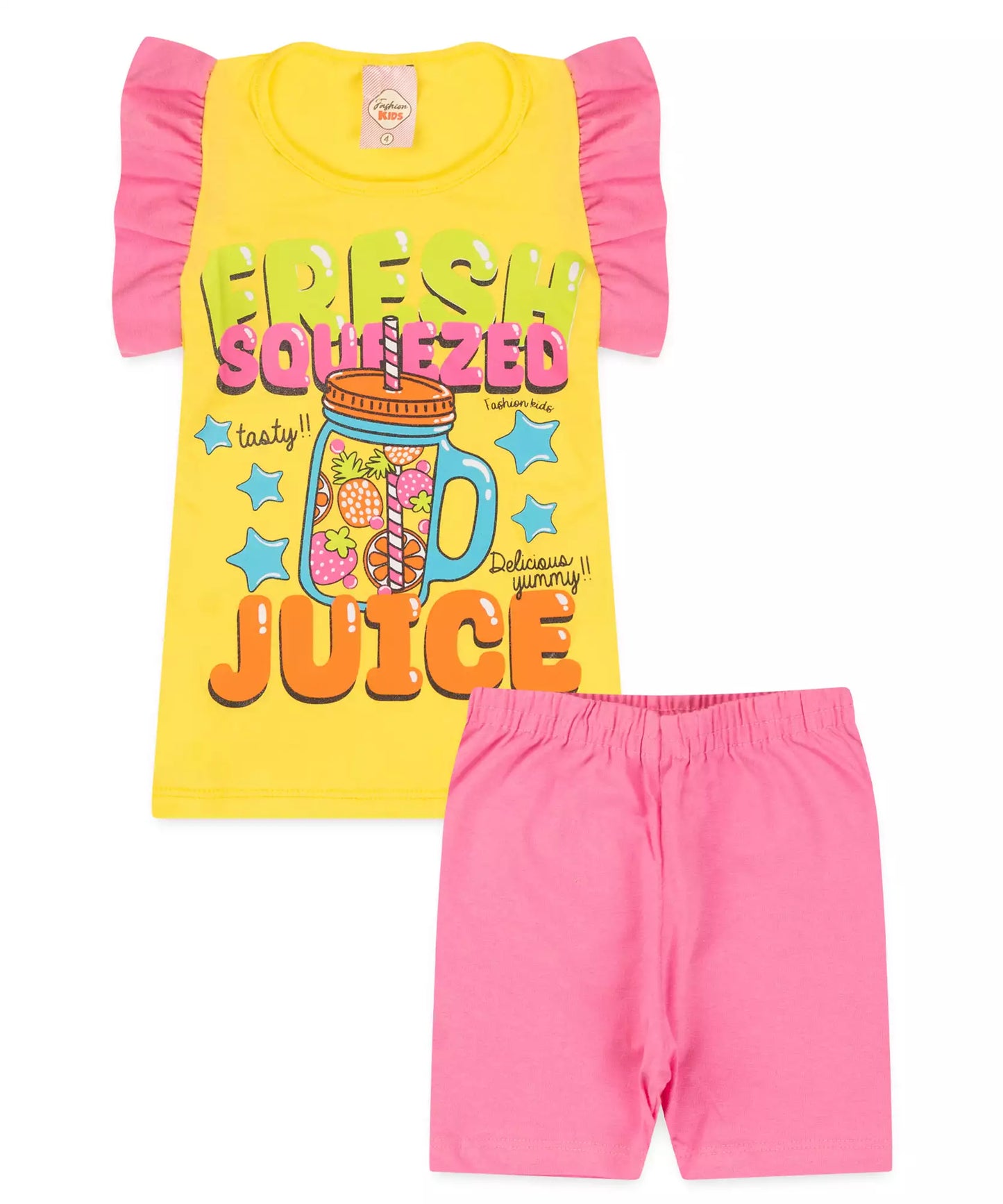 Conjunto de Verão Infantil Feminino Estrelinhas Amarelo