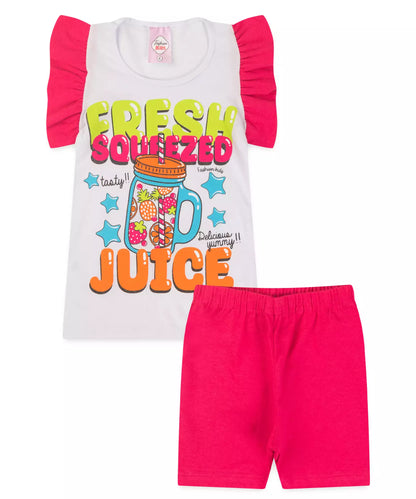 Conjunto de Verão Infantil Feminino Estrelinhas em Branco