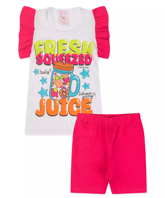 Conjunto de Verão Infantil Feminino Estrelinhas em Branco