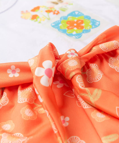 Conjunto de Verão Infantil Feminino Floral Branco