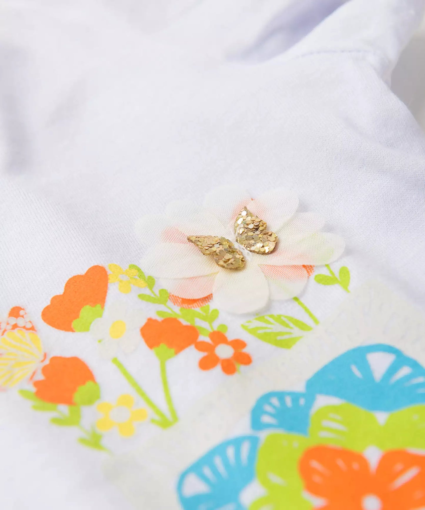 Conjunto de Verão Infantil Feminino Floral Branco