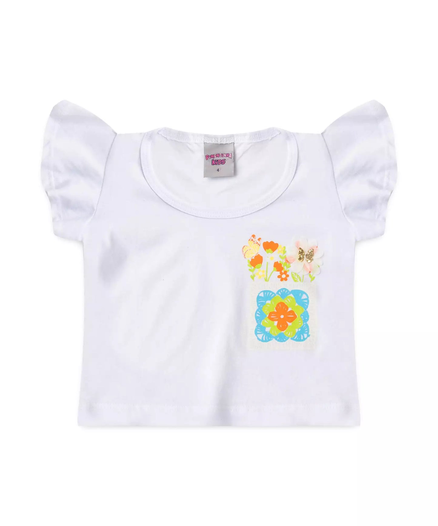 Conjunto de Verão Infantil Feminino Floral Branco