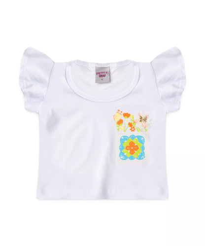 Conjunto de Verão Infantil Feminino Floral Branco