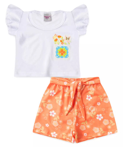 Conjunto de Verão Infantil Feminino Floral Branco