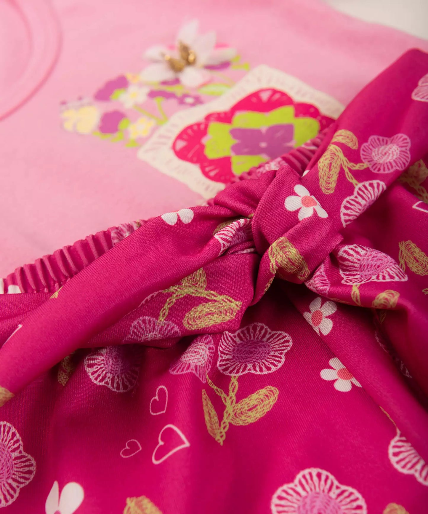 Conjunto de Verão Infantil Feminino Floral Rosa