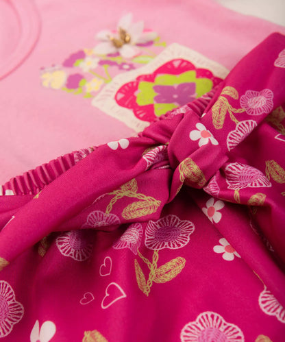 Conjunto de Verão Infantil Feminino Floral Rosa