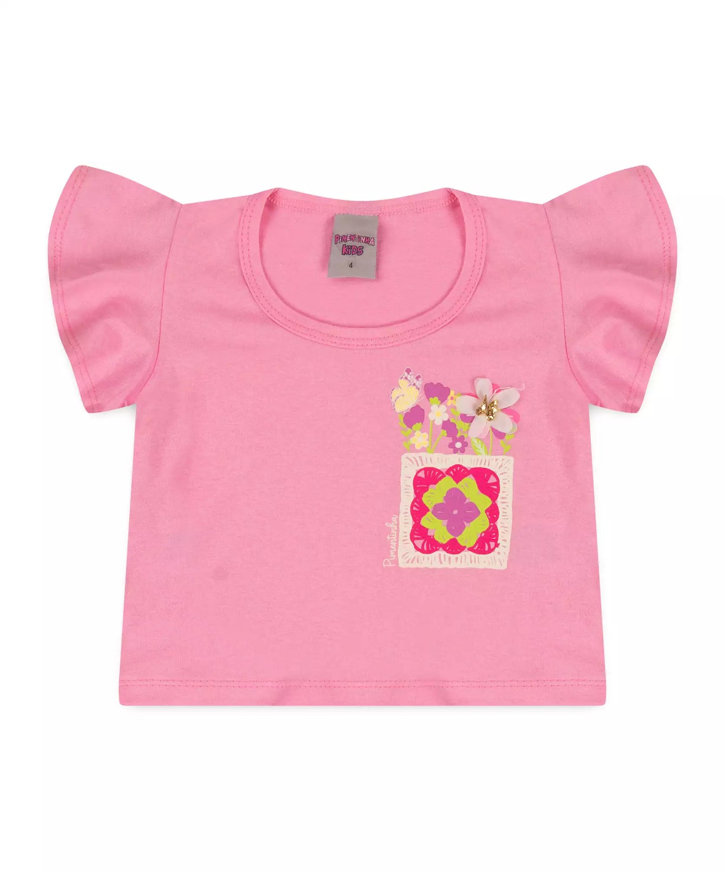 Conjunto de Verão Infantil Feminino Floral Rosa