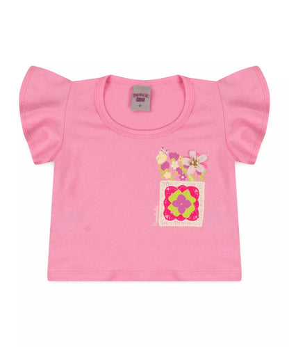 Conjunto de Verão Infantil Feminino Floral Rosa