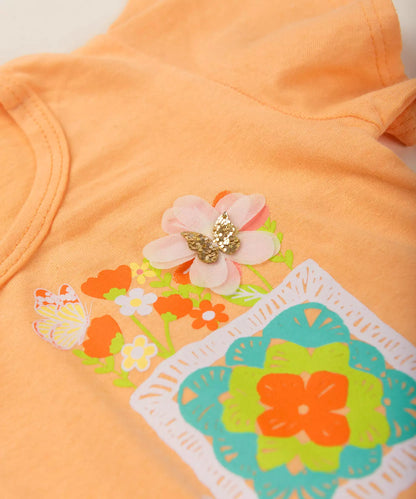 Conjunto de Verão Infantil Feminino Floral Salmão