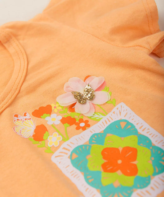 Conjunto de Verão Infantil Feminino Floral Salmão