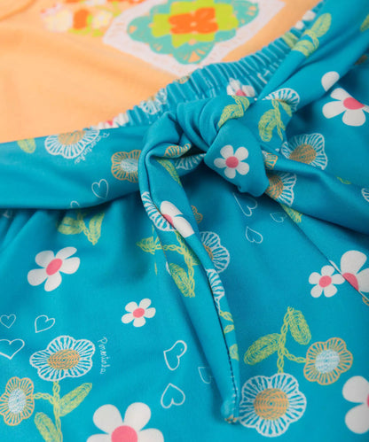 Conjunto de Verão Infantil Feminino Floral Salmão