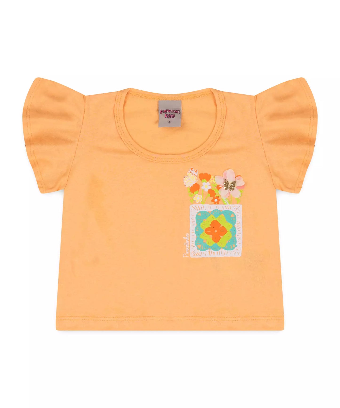 Conjunto de Verão Infantil Feminino Floral Salmão