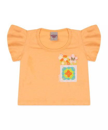 Conjunto de Verão Infantil Feminino Floral Salmão