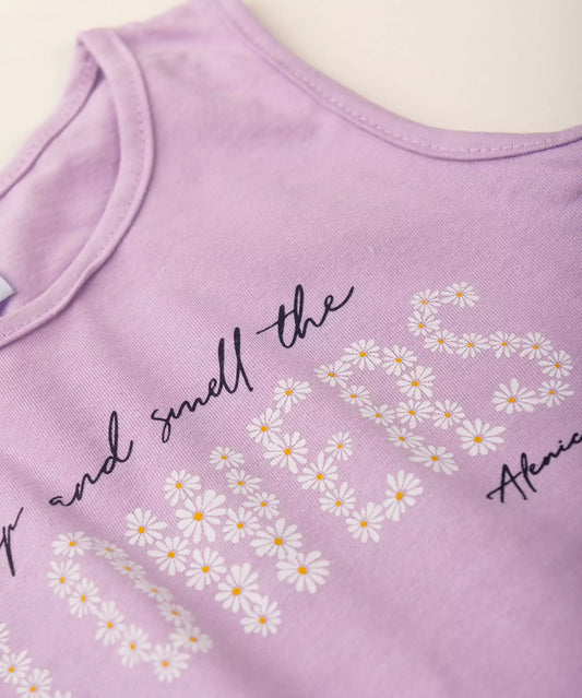Conjunto de Verão Infantil  Feminino Flores Lilás