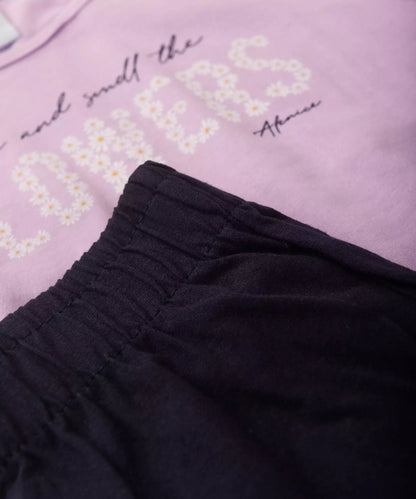 Conjunto de Verão Infantil  Feminino Flores Lilás