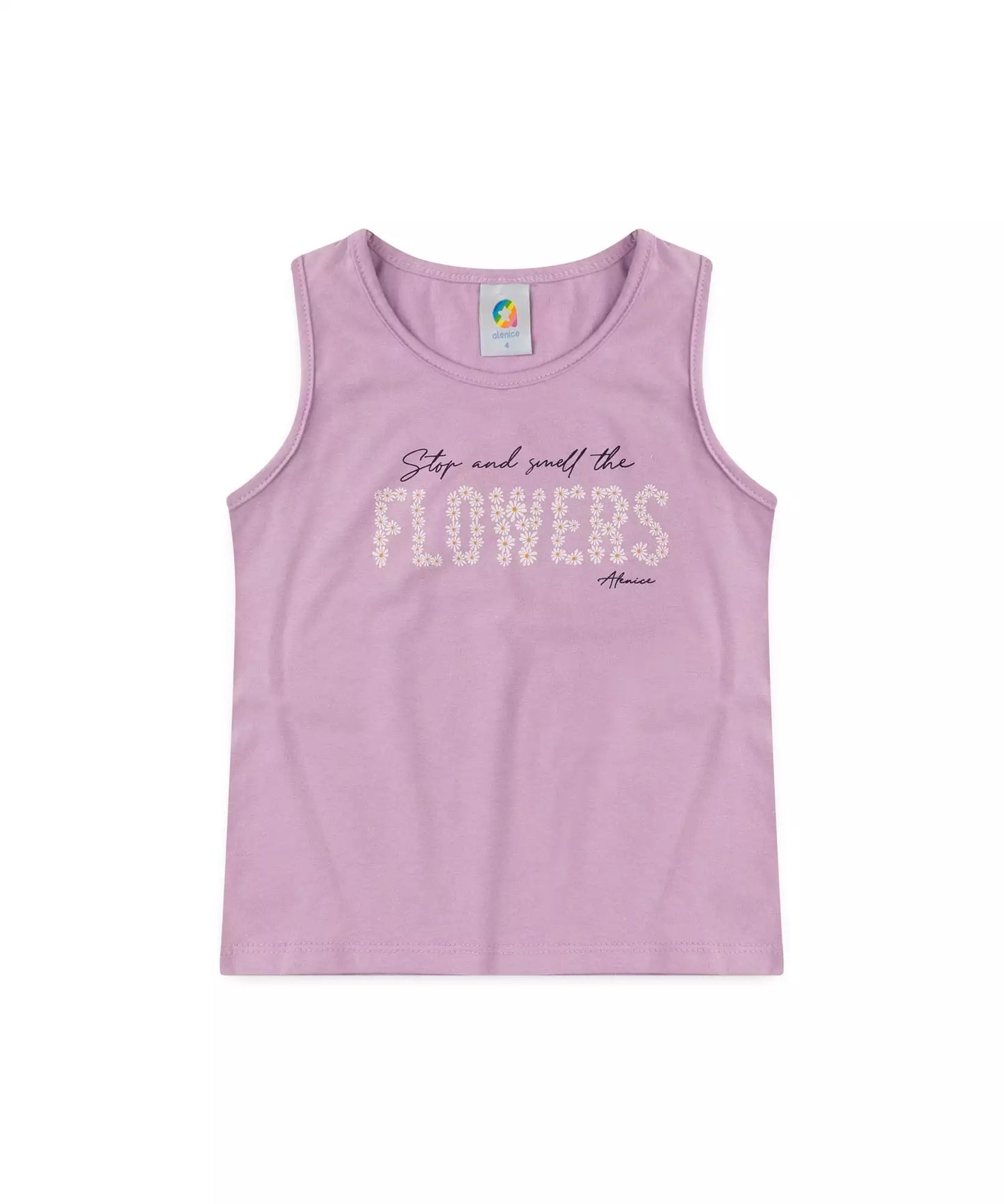 Conjunto de Verão Infantil  Feminino Flores Lilás