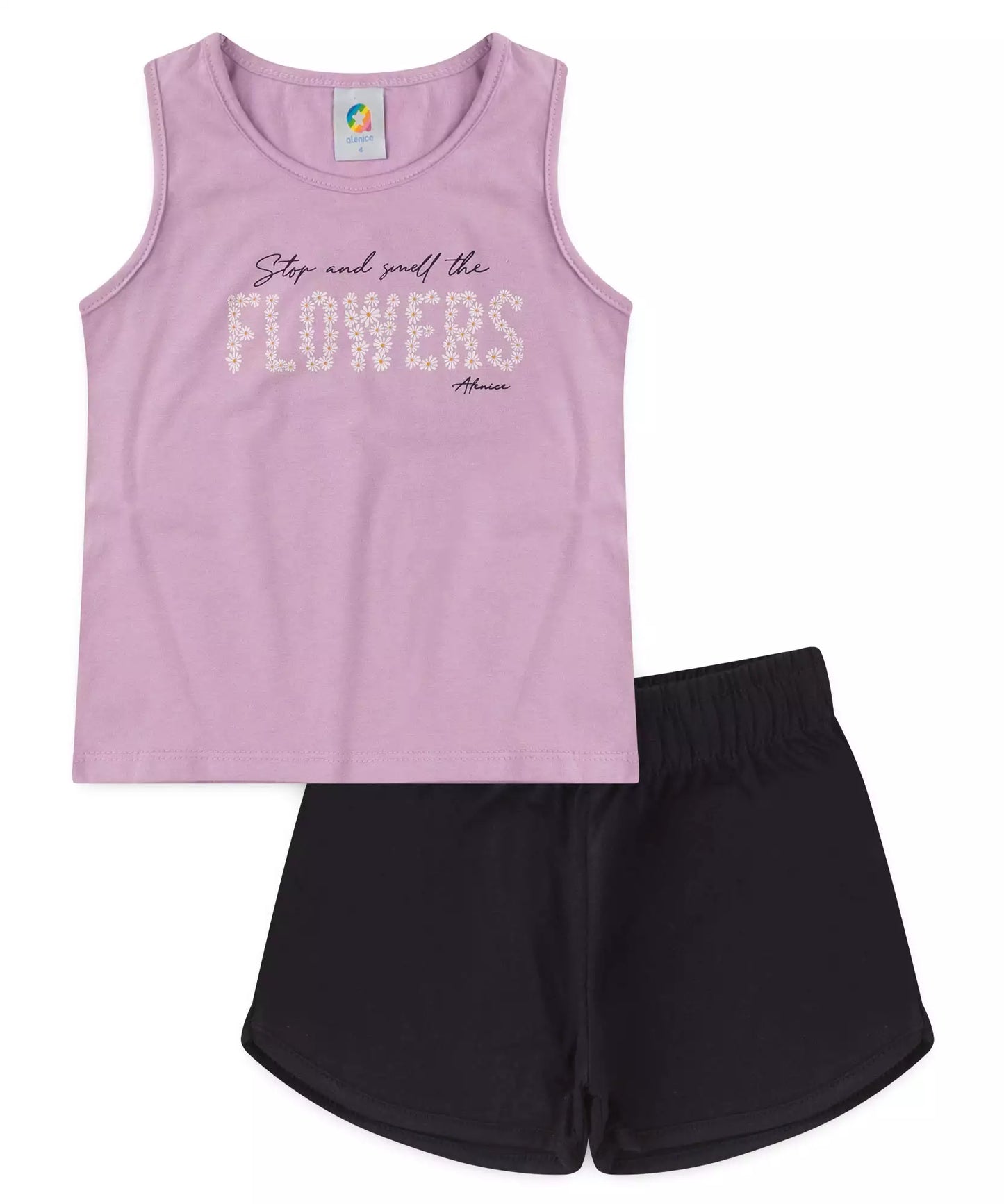 Conjunto de Verão Infantil  Feminino Flores Lilás