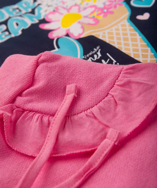 Conjunto de Verão Infantil Feminino Florzinhas Marinho