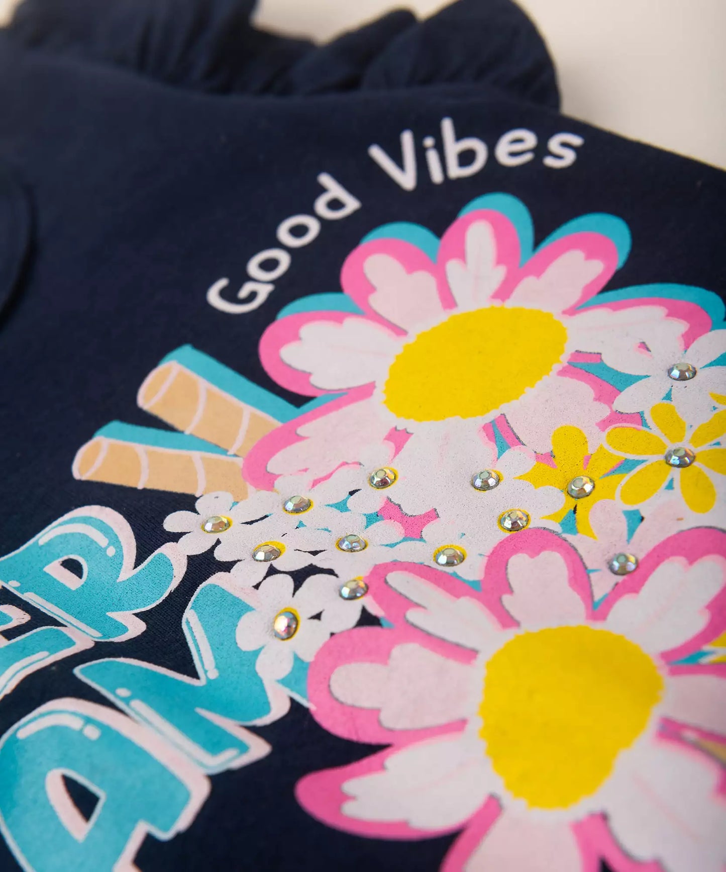 Conjunto de Verão Infantil Feminino Florzinhas Marinho