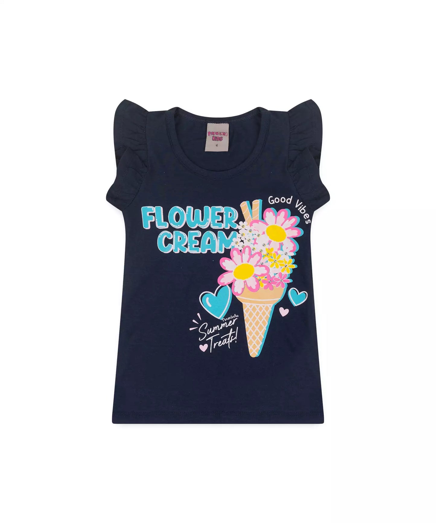 Conjunto de Verão Infantil Feminino Florzinhas Marinho
