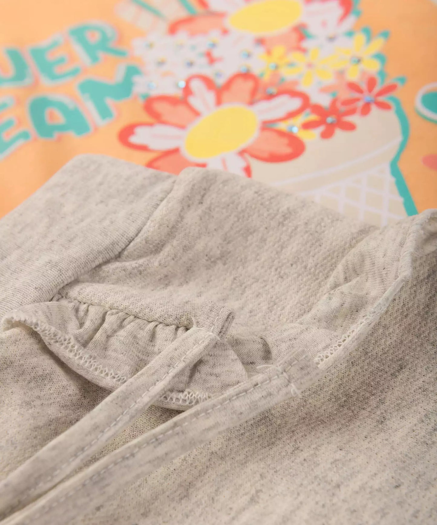 Conjunto de Verão Infantil Feminino Florzinhas Salmão