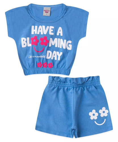Conjunto de Verão Infantil Feminino Flower Azul