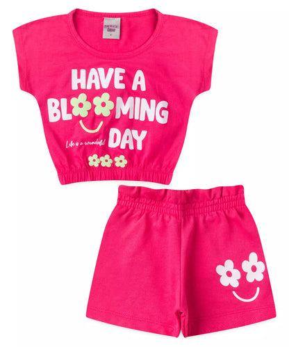 Conjunto de Verão Infantil Feminino Flower Pink