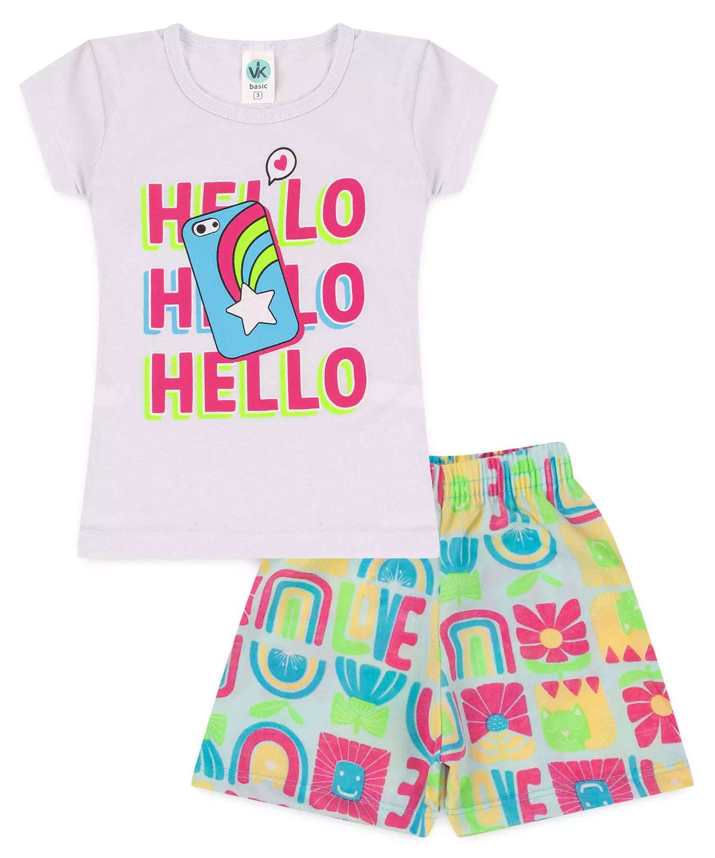 Conjunto de Verão Infantil Feminino Hello Branco