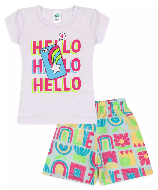 Conjunto de Verão Infantil Feminino Hello Branco