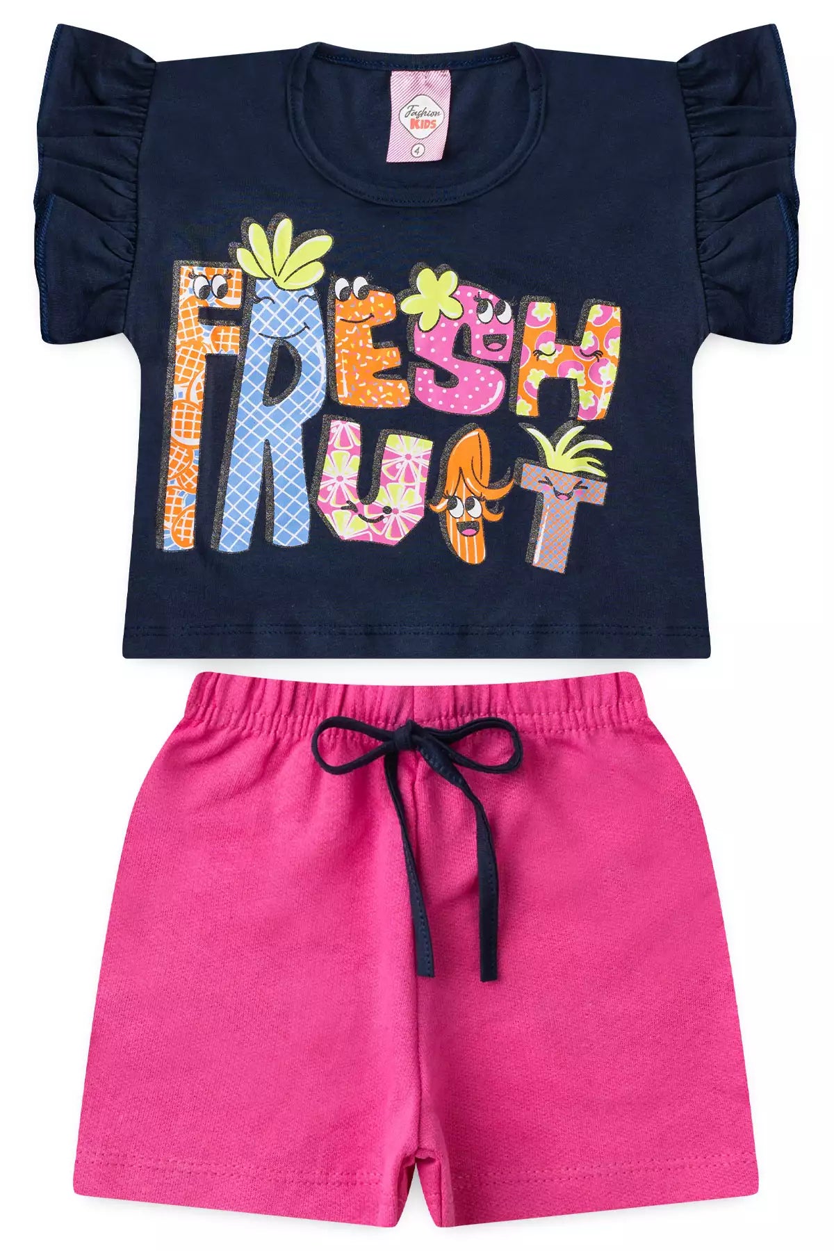 Conjunto de Verão Infantil Feminino Marinho Estampado