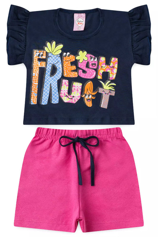 Conjunto de Verão Infantil Feminino Marinho Estampado