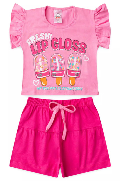 Conjunto de Verão Infantil Feminino Picolés Rosa