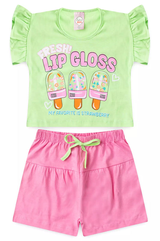 Conjunto de Verão Infantil Feminino Picolés Verde