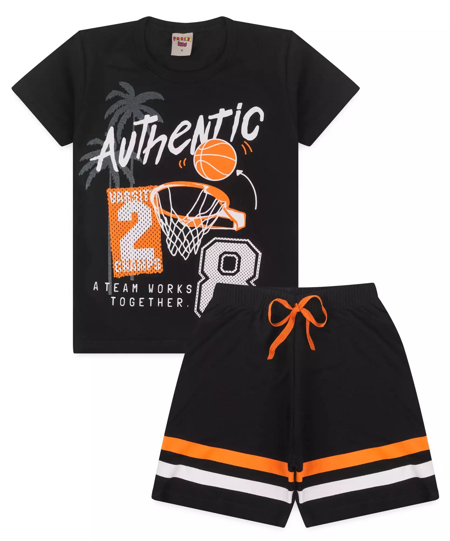 Conjunto de Verão Infantil Masculino Basquetebol Preto