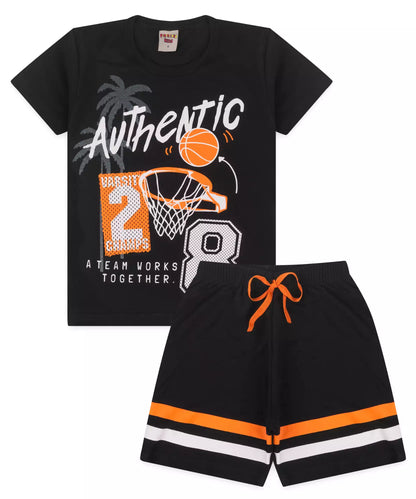Conjunto de Verão Infantil Masculino Basquetebol Preto