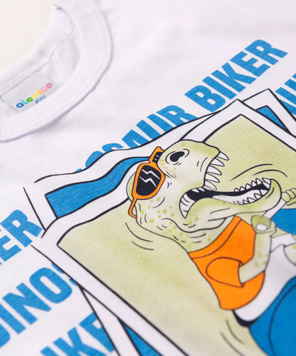 Conjunto de Verão Infantil Masculino Dinossauro no Branco