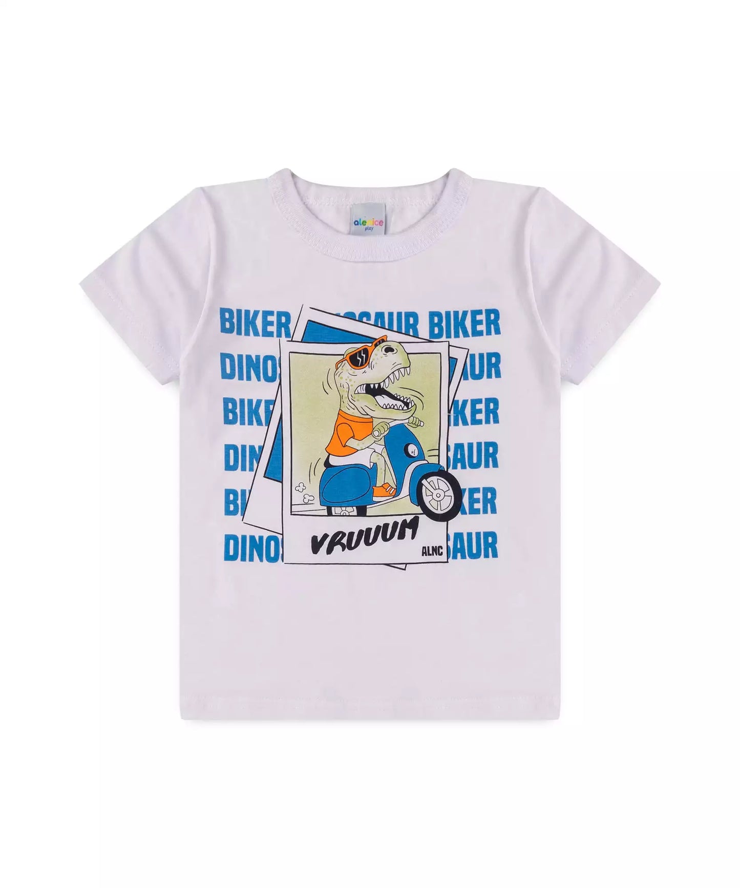 Conjunto de Verão Infantil Masculino Dinossauro no Branco
