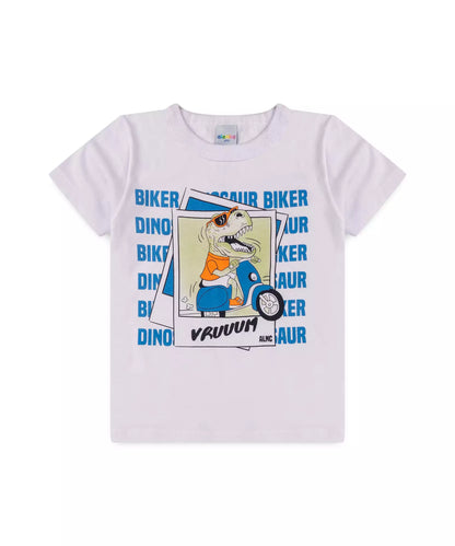 Conjunto de Verão Infantil Masculino Dinossauro no Branco