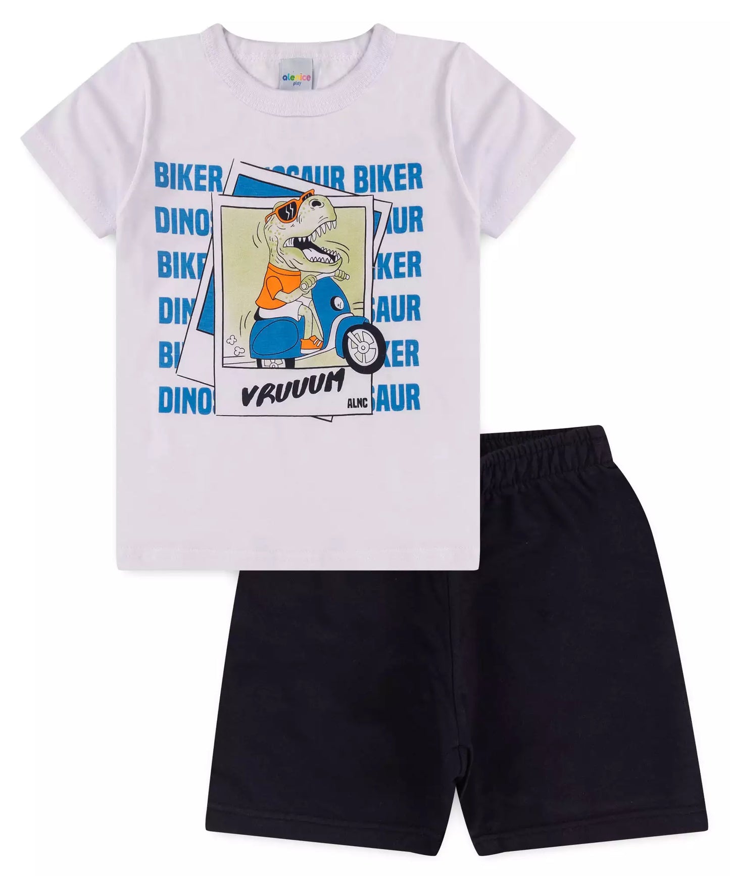 Conjunto de Verão Infantil Masculino Dinossauro no Branco