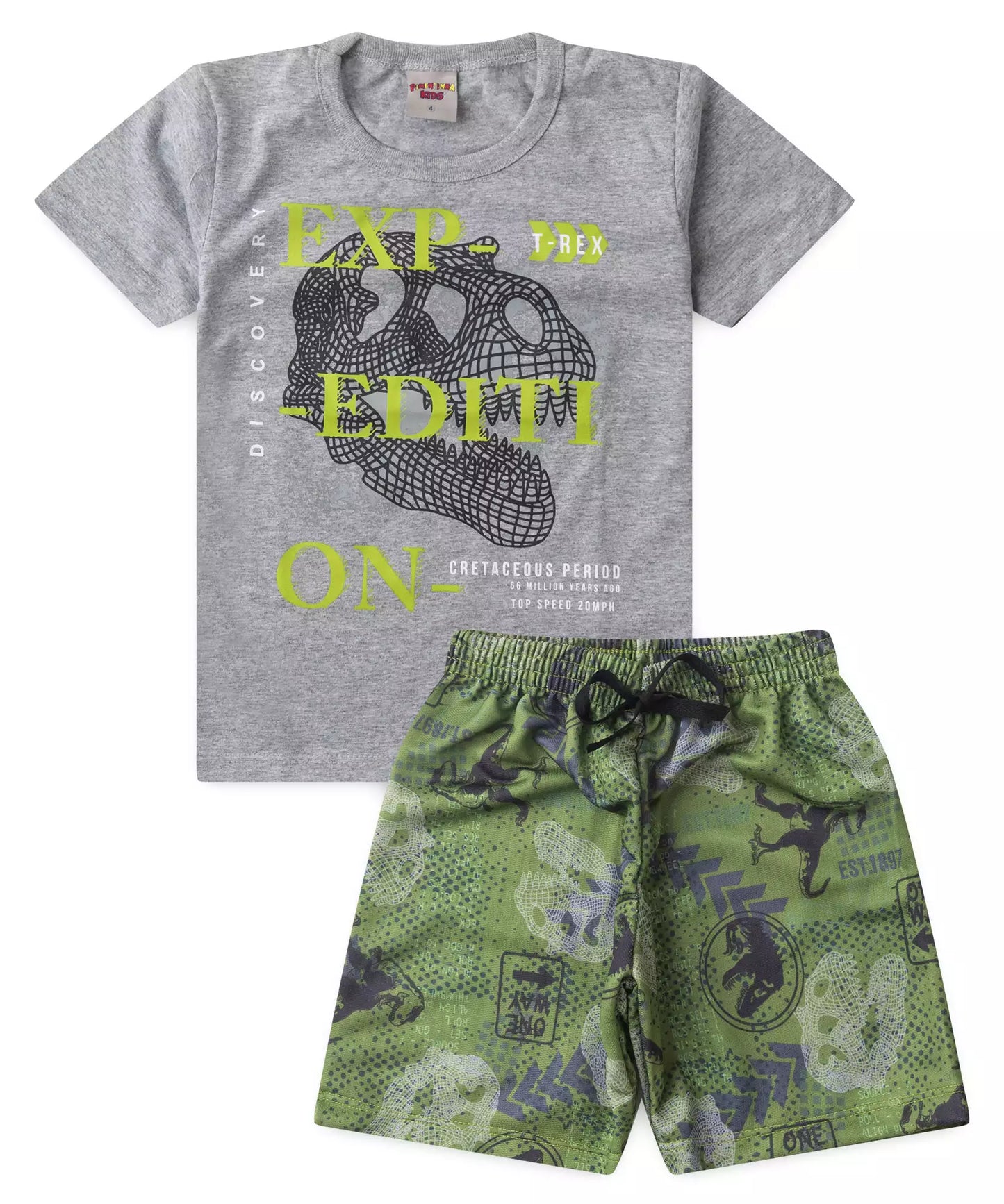 Conjunto de Verão Infantil Masculino Dinossauro em Mescla
