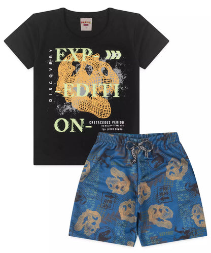 Conjunto de Verão Infantil Masculino Dinossauro Preto