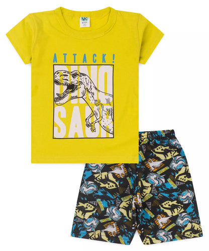 Conjunto de Verão Infantil Masculino Dinossauro no Verde