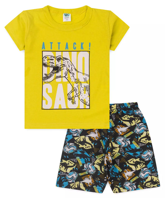 Conjunto de Verão Infantil Masculino Dinossauro no Verde